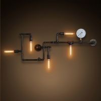 American Loft 5 Heads Metal Tube Bar Counter Wall Light Industrial Creative Corridor Bronze Metal Tube Living Room Wall Sconce Dining Room Coffee House Wall Lighting Fixtures