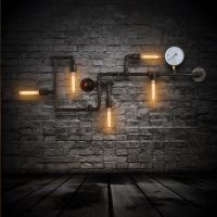 American Loft 5 Heads Metal Tube Bar Counter Wall Light Industrial Creative Corridor Bronze Metal Tube Living Room Wall Sconce Dining Room Coffee House Wall Lighting Fixtures