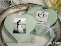 Printed Heart Glass Wedding Coasters