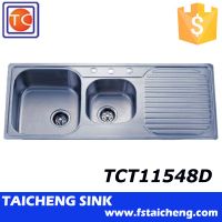 Satin Finish Double Bowl Topmount Stainless Steel Kitchen sinks With Drainboard