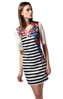 women fashion black and white stripe printing dress