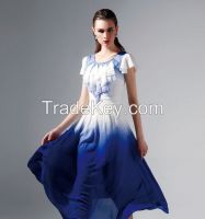 2014 elegant back pierced  gradient casual dresses long dresses