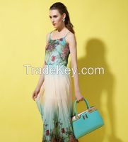 Europe and America long dresses floral empire gradient fashion women casual dresses