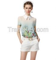 BINMAN floral printed seethrough women fashion blouse