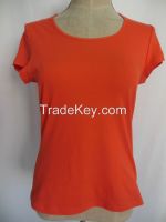 Solid Color Scoop Neck  Knitted Lady T-Shirt