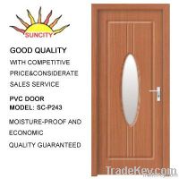 PVC Coated HDF/MDF Wood Bathroom Door With Frosted Glass Design SC-P24