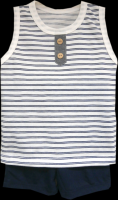 Infant Baby Boy Clothes - Boys 2pc Sando Set Off-white Sando w/Navy Stripes & Placket Detail & Navy Shorts