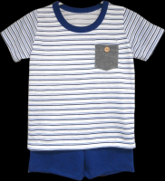 Infant Baby Boy Clothes - Boys 2pc Short Set White Shirt w/Navy & Grey Stripes & Pocket Detail & Blue Shorts