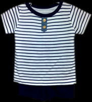 Infant Baby Boy Clothes - Boys 2pc Short Set Off-white w/Navy Stripes & Navy Shorts