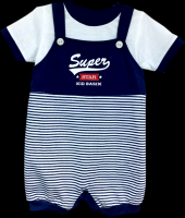 Infant Baby Boy Clothes - Boys 2pc Shortall Navy w/White Stripes & Super Star Print & White Pullover