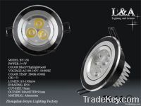 3w black+highlight led high power downlight