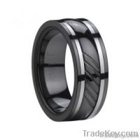 Stainless Steel Inlay Groove Black Ceramic wedding Band ring