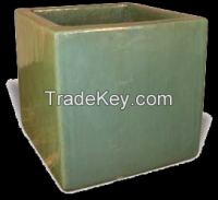 Ridge Planter Cube-Square Outdoor Glazed Planter