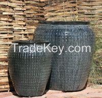 Tall Round Barrels-Large Glazed Ceramic Planters