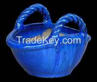 Hanging Round and Oval Bowl-Blue Ceramic Planters