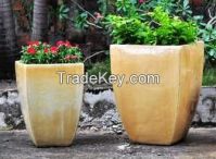 Tall Square and Slanted Ceramic Vase for Garden pots-Ivory Ceramic Planters