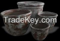 Round Rustic Glazed Outdoor Ceramic Garden Pots