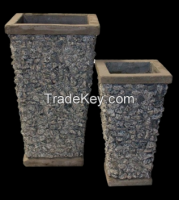 Light Concrete Tall Planters with Fieldstone Veneer