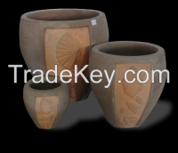Terracotta Flared Planter with Leaf Relief