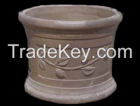 Light Terracotta Pot, Wheat Relief