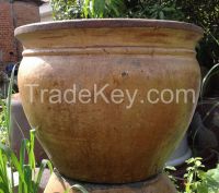 Tall Round Rustic Glazed Outdoor Ceramic Garden Pots-Viet Nam pottery