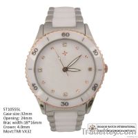 fashion women's stainless steel ceramic bezel watch