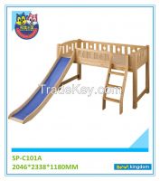 Kids wooden loft bed with slide ladder