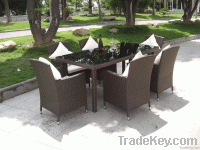 High tempered glass rattan dining table set