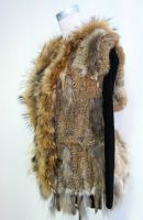 Knitted Rabbit Fur Women Vest With Raccoon Collar