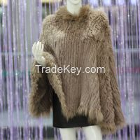 Knitted Rabbit Fur Autumn Winter Ponchos With Hood