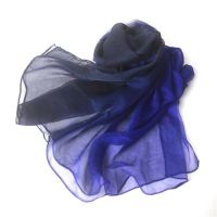 Ombre Color Cobalt To Dark Navy Silk Gauze Scarf