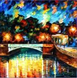 Knife Oil Paintings -- Night Scenes on Bridge