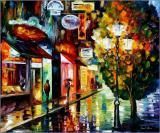 Colorful Knife Oil Paintings--- Raining Street Scenes in Night