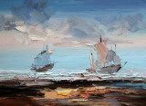 Impessionism Knife Oil Paintings--Boats in The Horizon