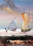 Knife Oil Paintings --Boats on The Sea