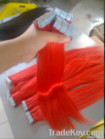 remy hair tape hair, #red colour