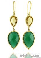 Green Onyx & Citrine Earring Jewelry, 10K Gold Plated Silver Dangle Ea