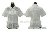 Latest nice blouse white tops decorated with embroidery---garment supp