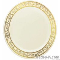 Elegant Disposable 10.25inch Plastic Ivory and Gold Dinner Plate