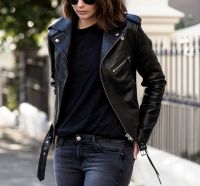 Women's Black Genuine Lambskin Real Soft Leather Biker Motorcycle Jacket