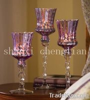 Set of 3 Shimmering Glass Candle Holders with Twisted Glass Stem (BI-C28)  