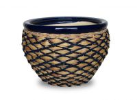 Ceramic planters with rattan, seagrass and water hyacinth weaving - WP-13063-3A