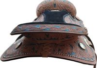 Genuine leather western carving saddle with coloring , size 14,15,16,17