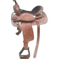 Genuine imported Leather western all over carving saddle Brown with full steel fitting 