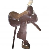 Genuine imported Quality leather western full tooling carving saddle Brown with rust proof fitting 