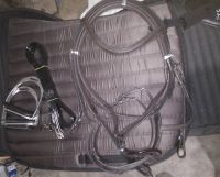 Genuine Imported Rolled leather horse bridle set including saddle pad,iron stirrups,PVC stirrups and with rust proof fittings