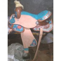 Genuine imported Quality leather western printed saddle with  rust proof steel fitting 