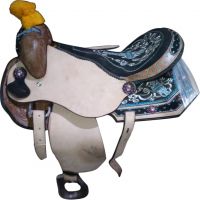 Genuine imported Quality leather crystal western saddle Natural with rust proof fitting 