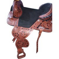 Genuine imported Quality leather western Treeless saddle color carving with rust proof fitting 