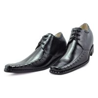Black Front Tie Rubber Cowhide Men's Increasing Height Shoes